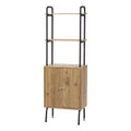  Storage Cabinet with Doors and Shelves: MDF Composite & Metal, 3 Open Shelves, Decorative Wall Shelf Set, Black/Brown