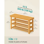 Schuhregalbank, 3-stöckiger Bambus-Schuh-Organizer, Flurbank, für Wohnzimmer, Badezimmer, Schlafzimmer, 28,7 x 89,4 x 52 cm
