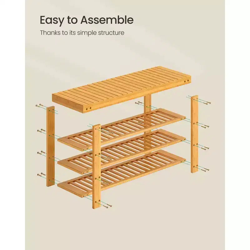 Schuhregalbank, 3-stöckiger Bambus-Schuh-Organizer, Flurbank, für Wohnzimmer, Badezimmer, Schlafzimmer, 28,7 x 89,4 x 52 cm