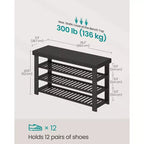 Schuhregalbank, 3-stöckiger Bambus-Schuh-Organizer, Flurbank, für Wohnzimmer, Badezimmer, Schlafzimmer, 28,7 x 89,4 x 52 cm