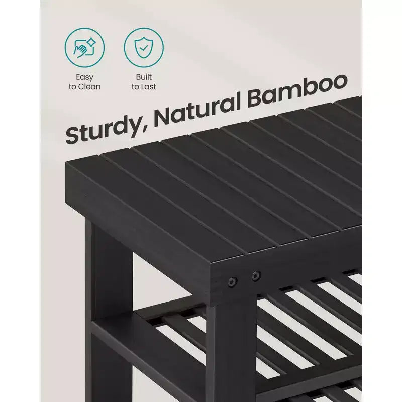 Schuhregalbank, 3-stöckiger Bambus-Schuh-Organizer, Flurbank, für Wohnzimmer, Badezimmer, Schlafzimmer, 28,7 x 89,4 x 52 cm