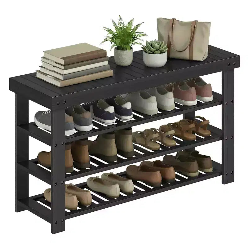  Shoe Rack Bench,3 Tier Bamboo Shoe Storage Organizer,Entryway Bench,for Living Room,Bathroom,Bedroom,11.3 x 35.2 x 20.5 Inches