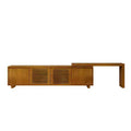  63Mid-Century Modern Extendable TV Stand for 55-75 TVs, Farmhouse Media Console w/ Storage & Adjustable Panel, Brown Ebony