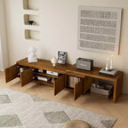 63" Mid-Century Modern ausziehbarer TV-Ständer für 55-75" Fernseher, Farmhouse Media Konsole mit Stauraum & verstellbarer Platte, Braun Ebenholz