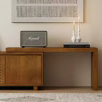 63" Mid-Century Modern ausziehbarer TV-Ständer für 55-75" Fernseher, Farmhouse Media Konsole mit Stauraum & verstellbarer Platte, Braun Ebenholz