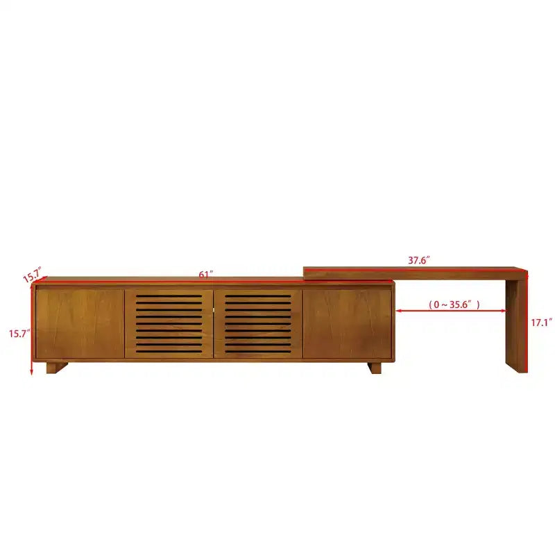 63" Mid-Century Modern ausziehbarer TV-Ständer für 55-75" Fernseher, Farmhouse Media Konsole mit Stauraum & verstellbarer Platte, Braun Ebenholz