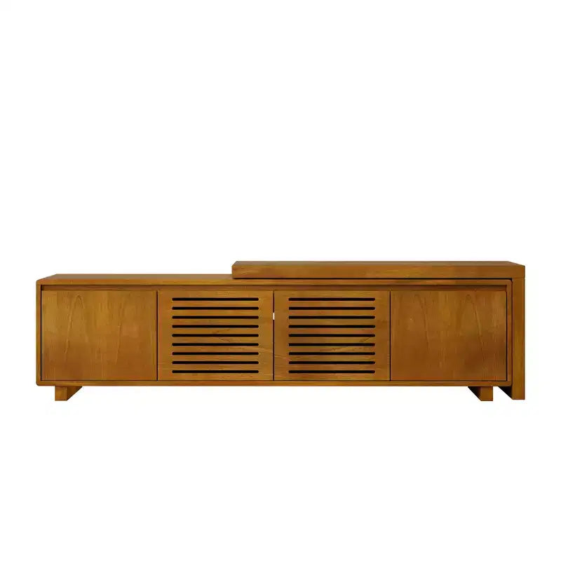 63" Mid-Century Modern ausziehbarer TV-Ständer für 55-75" Fernseher, Farmhouse Media Konsole mit Stauraum & verstellbarer Platte, Braun Ebenholz