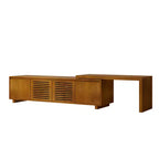 63" Mid-Century Modern ausziehbarer TV-Ständer für 55-75" Fernseher, Farmhouse Media Konsole mit Stauraum & verstellbarer Platte, Braun Ebenholz