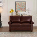 Smooth PU Upholsterey Sofa with Sliver Nail Decor 2 Removable Under-Seat Storage Boxes for Living Room Brown