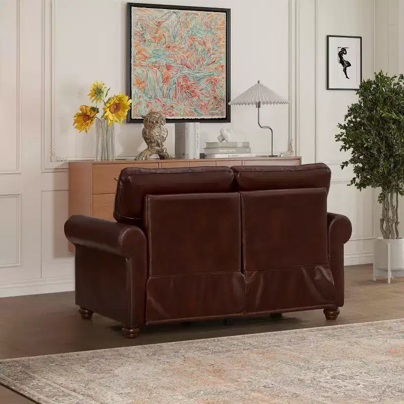 Sofa aus glattem PU-Leder mit silberner Nagelverzierung, 2 abnehmbarem Stauraum unter dem Sitz für das Wohnzimmer, Braun