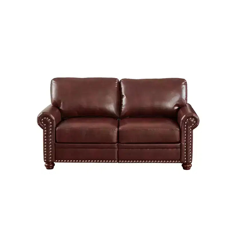 Sofa aus glattem PU-Leder mit silberner Nagelverzierung, 2 abnehmbarem Stauraum unter dem Sitz für das Wohnzimmer, Braun