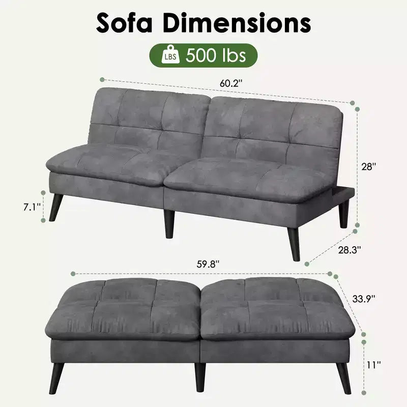 Samt-Futon-Couch-Sofa mit verstellbarer Rückenlehne, kleines umwandelbares Schlafsofa, modernes Zweisitzer-Sofa für Wohnzimmer, kleine Räume