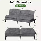 Samt-Futon-Couch-Sofa mit verstellbarer Rückenlehne, kleines umwandelbares Schlafsofa, modernes Zweisitzer-Sofa für Wohnzimmer, kleine Räume
