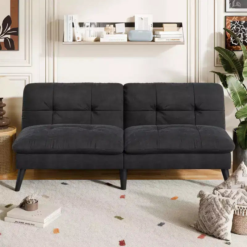 Samt-Futon-Couch-Sofa mit verstellbarer Rückenlehne, kleines umwandelbares Schlafsofa, modernes Zweisitzer-Sofa für Wohnzimmer, kleine Räume