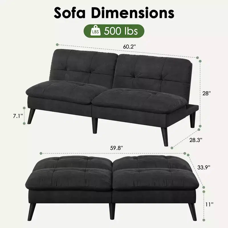 Samt-Futon-Couch-Sofa mit verstellbarer Rückenlehne, kleines umwandelbares Schlafsofa, modernes Zweisitzer-Sofa für Wohnzimmer, kleine Räume
