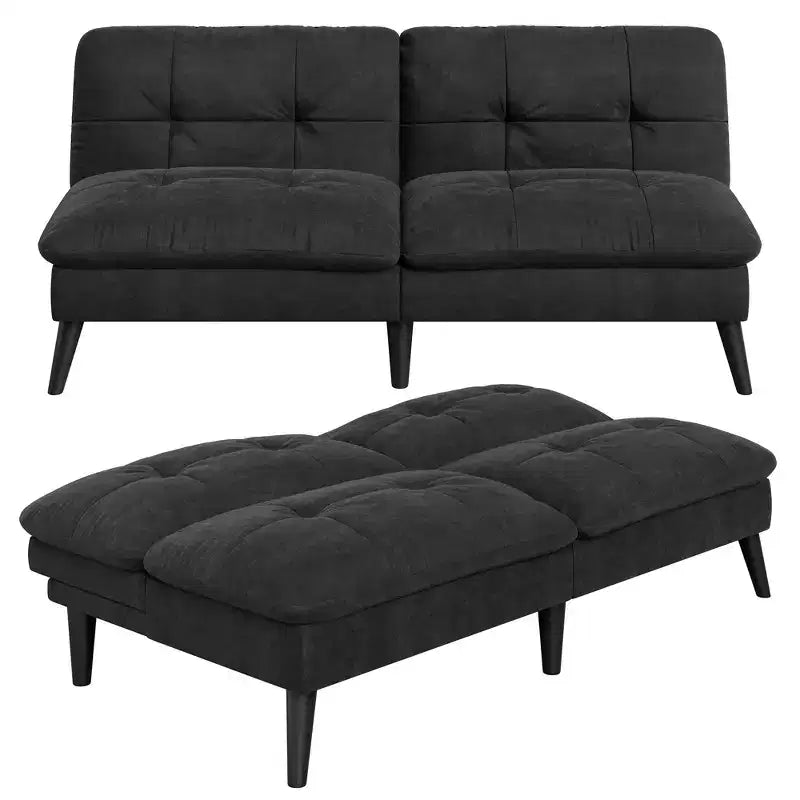 Samt-Futon-Couch-Sofa mit verstellbarer Rückenlehne, kleines umwandelbares Schlafsofa, modernes Zweisitzer-Sofa für Wohnzimmer, kleine Räume
