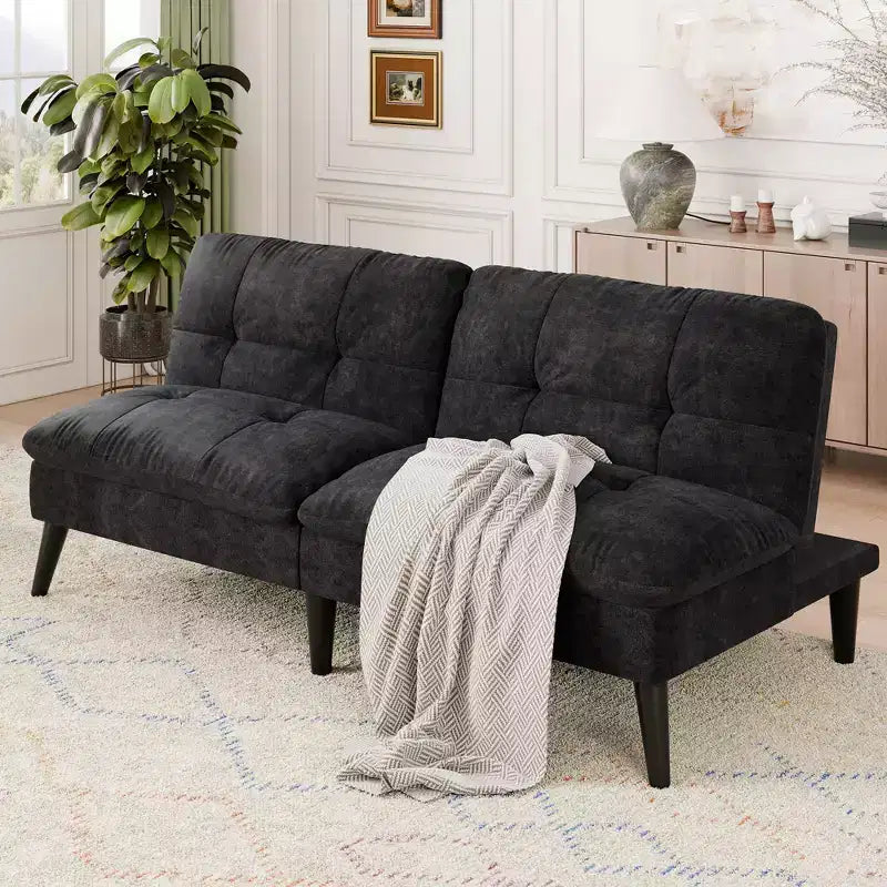 Velvet Futon Couch Sofa with Adjustable Backrest, Small Convertible Folding Sofa Bed, Modern Loveseat for Living Room, Small Space
