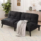  Velvet Futon Couch Sofa with Adjustable Backrest, Small Convertible Folding Sofa Bed, Modern Loveseat for Living Room, Small Space