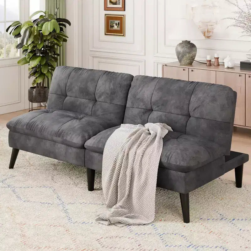 Samt-Futon-Couch-Sofa mit verstellbarer Rückenlehne, kleines umwandelbares Schlafsofa, modernes Zweisitzer-Sofa für Wohnzimmer, kleine Räume