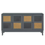 Sideboard-Buffetschrank mit 4 Rattan- und Glastüren, Konsolentisch mit Stauraum für Eingangsbereich, Esszimmer oder Wohnzimmer