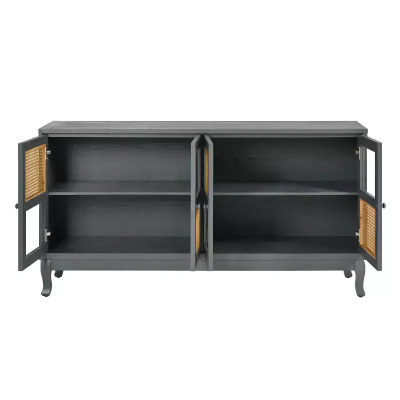 Sideboard-Buffetschrank mit 4 Rattan- und Glastüren, Konsolentisch mit Stauraum für Eingangsbereich, Esszimmer oder Wohnzimmer