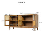 Sideboard-Buffetschrank mit 4 Rattan- und Glastüren, Konsolentisch mit Stauraum für Eingangsbereich, Esszimmer oder Wohnzimmer