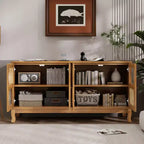 Sideboard-Buffetschrank mit 4 Rattan- und Glastüren, Konsolentisch mit Stauraum für Eingangsbereich, Esszimmer oder Wohnzimmer