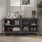 Sideboard-Buffetschrank mit 4 Rattan- und Glastüren, Konsolentisch mit Stauraum für Eingangsbereich, Esszimmer oder Wohnzimmer