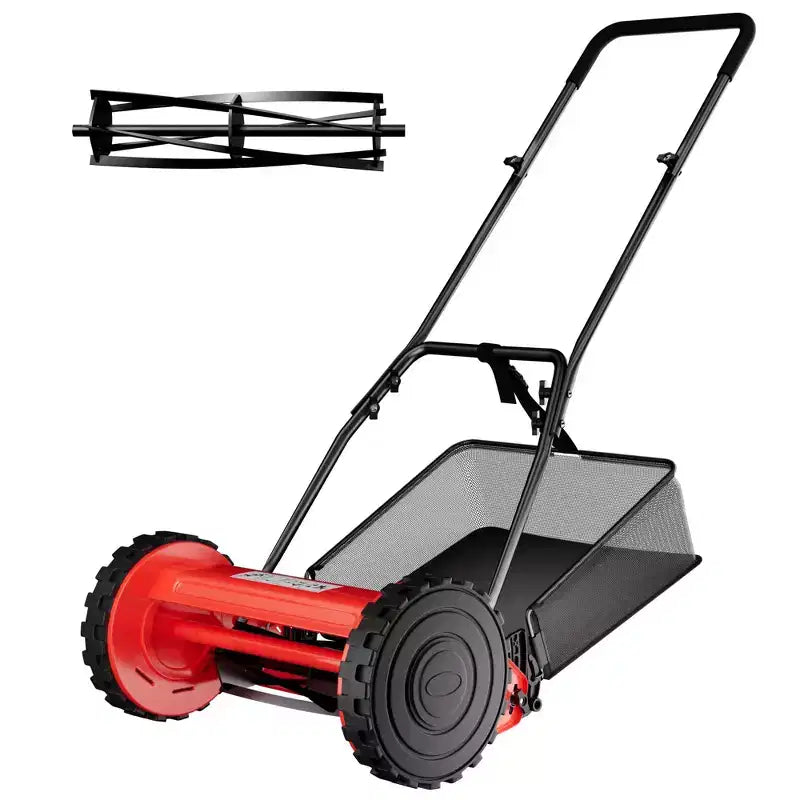 Manual Reel Lawn Mower, 5-Blade Push Lawn Mower with 7.9-Gallon Removable Grass Catcher