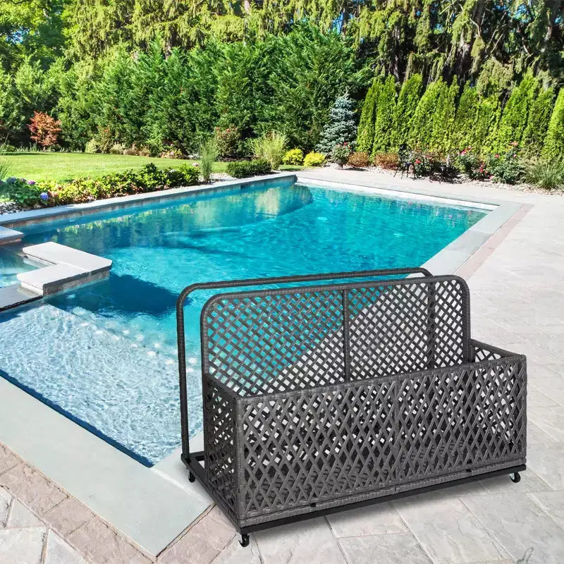  Wicker Pool Storage with Lockable Wheels, for Floaties Vests Balls Cushions & Patio Gear