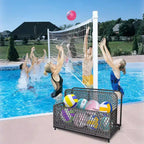 Schwimmbad-Aufbewahrungsbox aus Korbgeflecht mit feststellbaren Rollen, für Schwimmkörper, Westen, Bälle, Kissen und Terrassenausrüstung