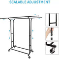 Black Heavy Duty Garment Rack with Locking Wheels, Double Rod Rolling Clothes Rack for Dresses, Coats & Commercial Use