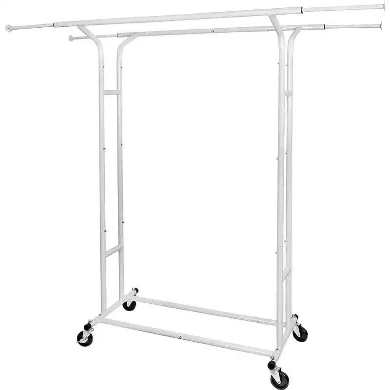 Commercial White Garment Rack with Locking Wheels, 300lb Capacity Heavy Duty Double Rod Rolling Clothes Rack for Dresses & Coats