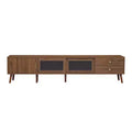  77Modern Minimal TV Stand, Wood-Grain Glass-Door Media Console (for TVs up to 85), Solid Wood+MDF Storage Cabinet