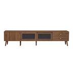  77Modern Minimal TV Stand, Wood-Grain Glass-Door Media Console (for TVs up to 85), Solid Wood+MDF Storage Cabinet