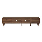77 Zoll Moderner Minimalistischer TV-Ständer, Holzmaserung & Glastür Medienkonsole für TVs bis zu 85 Zoll, Massivholz & MDF Aufbewahrungsschrank
