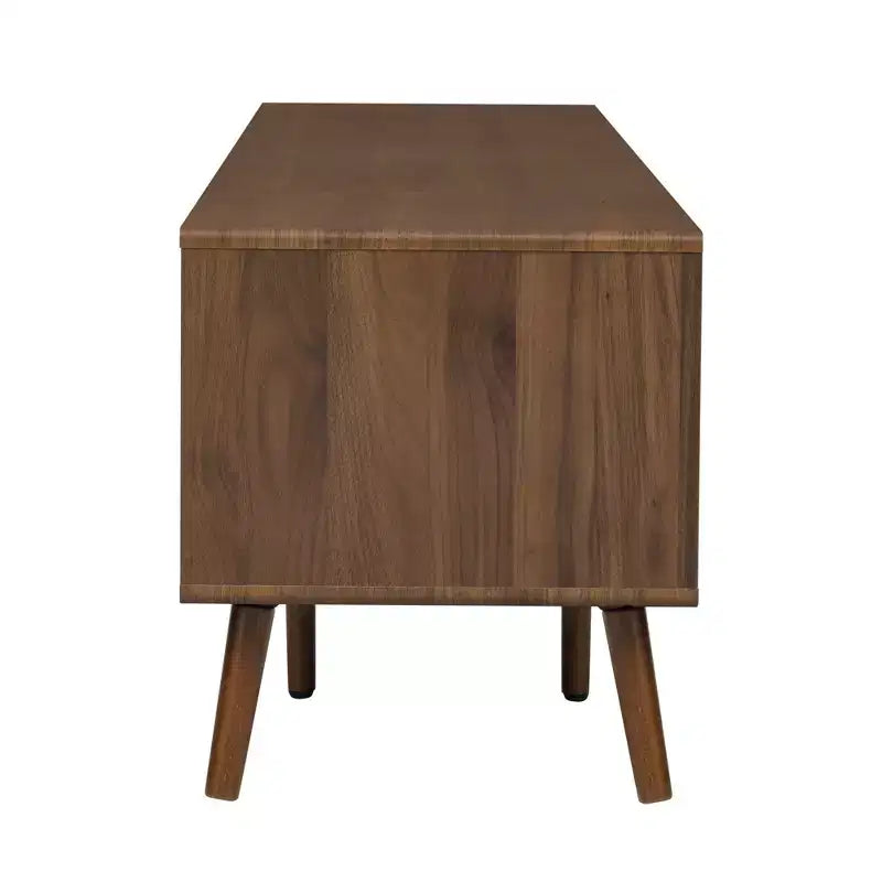 77 Zoll Moderner Minimalistischer TV-Ständer, Holzmaserung & Glastür Medienkonsole für TVs bis zu 85 Zoll, Massivholz & MDF Aufbewahrungsschrank