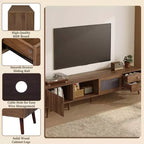 77 Zoll Moderner Minimalistischer TV-Ständer, Holzmaserung & Glastür Medienkonsole für TVs bis zu 85 Zoll, Massivholz & MDF Aufbewahrungsschrank