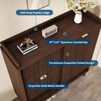 Schmaler geriffelter Schuhschrank für den Eingangsbereich, großer freistehender Schuh-Organizer aus Holz mit Schiebetür, 2 Klappschubladen, verstellbare Regalböden