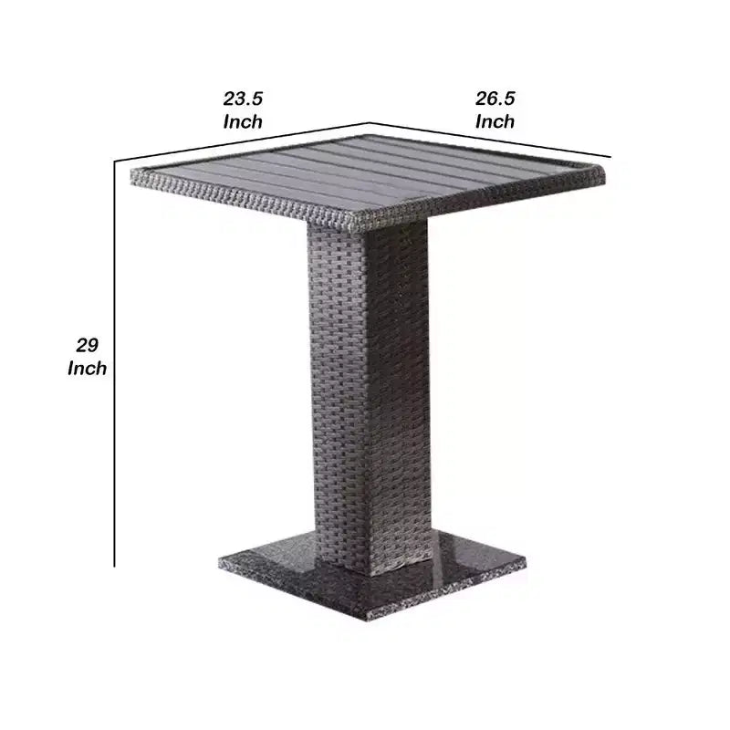 Bistro-Außentisch, Marmorfuß, grauer PE-Rattanrahmen, 69 cm
