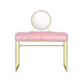  Modern Girls Vanity with Gold Finish Legs, Vanity Desk with Jewelry Tray and 2 Drawers, Compact Vanity with Mirror for Home, Gold+Pink