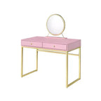 Mädchen Schminktisch mit Spiegel, Schmuckablage & 2 Schubladen, goldfarbene Beine, Pink, 106,7 cm breiter Kompakt-Schminktisch