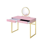 Mädchen Schminktisch mit Spiegel, Schmuckablage & 2 Schubladen, goldfarbene Beine, Pink, 106,7 cm breiter Kompakt-Schminktisch