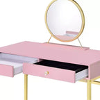 Mädchen Schminktisch mit Spiegel, Schmuckablage & 2 Schubladen, goldfarbene Beine, Pink, 106,7 cm breiter Kompakt-Schminktisch