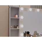 Eleganter Schminktisch mit großem beleuchteten Spiegel & Ladestation, weißer Frisiertisch für Schlafzimmer & Wohnzimmer