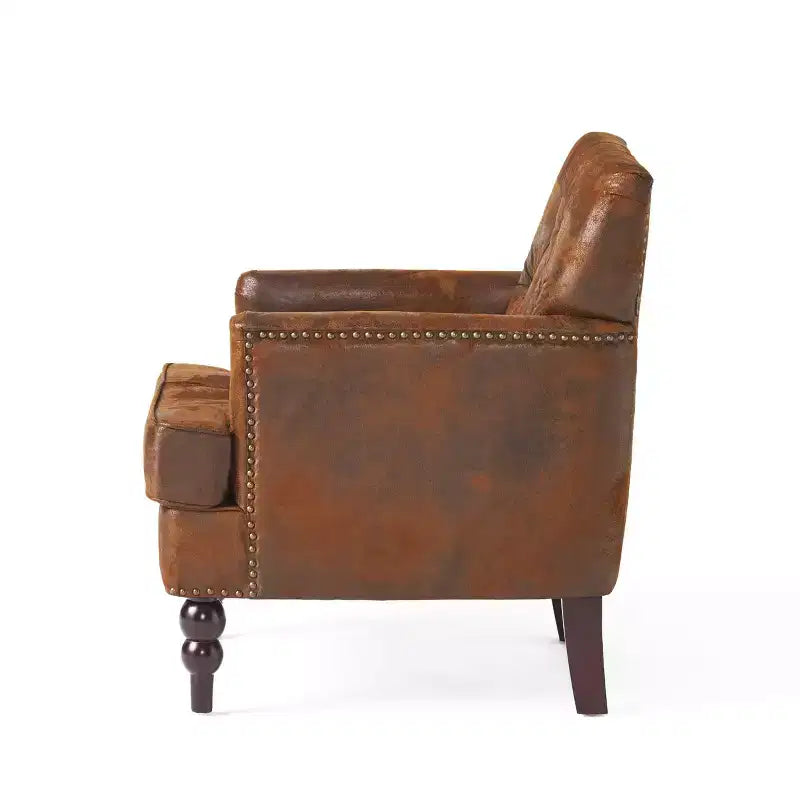 Mid-Century Modern Akzentstuhl, Knopfgeheftet & Nagelbesatz, Polstersessel mit Holzbeinen für Wohn- & Schlafzimmer