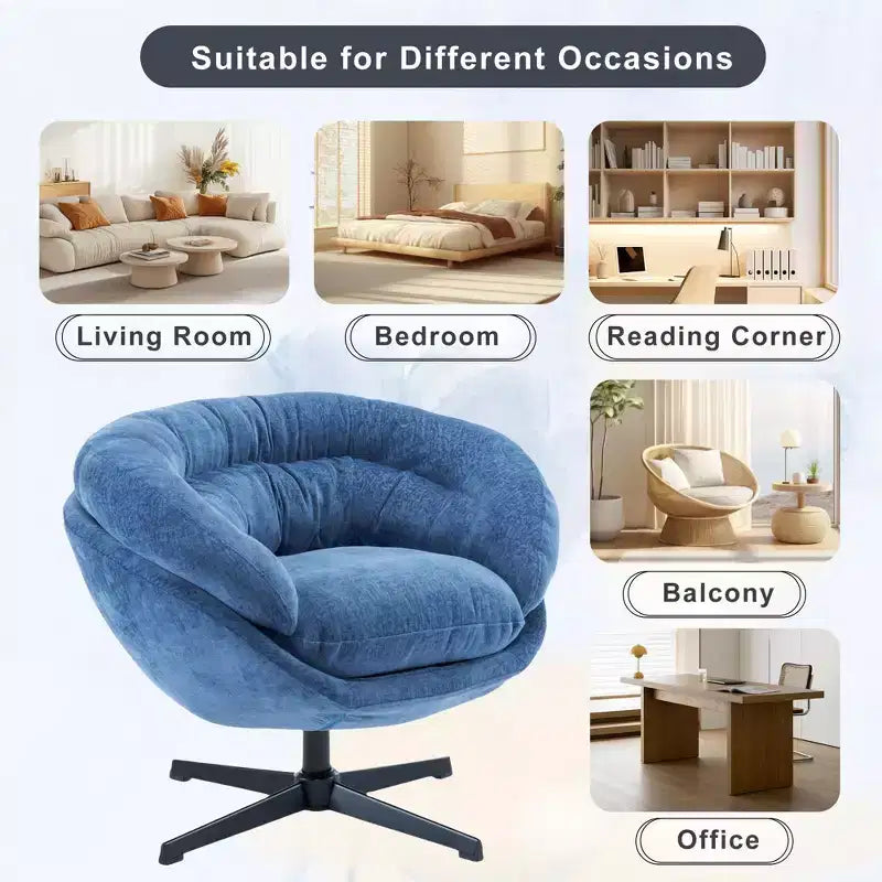 360° drehbarer Akzentsessel, abnehmbarer Chenille-Bezug, schwarzes Metallgestell, ergonomischer Lesesessel für Wohn- und Schlafzimmer