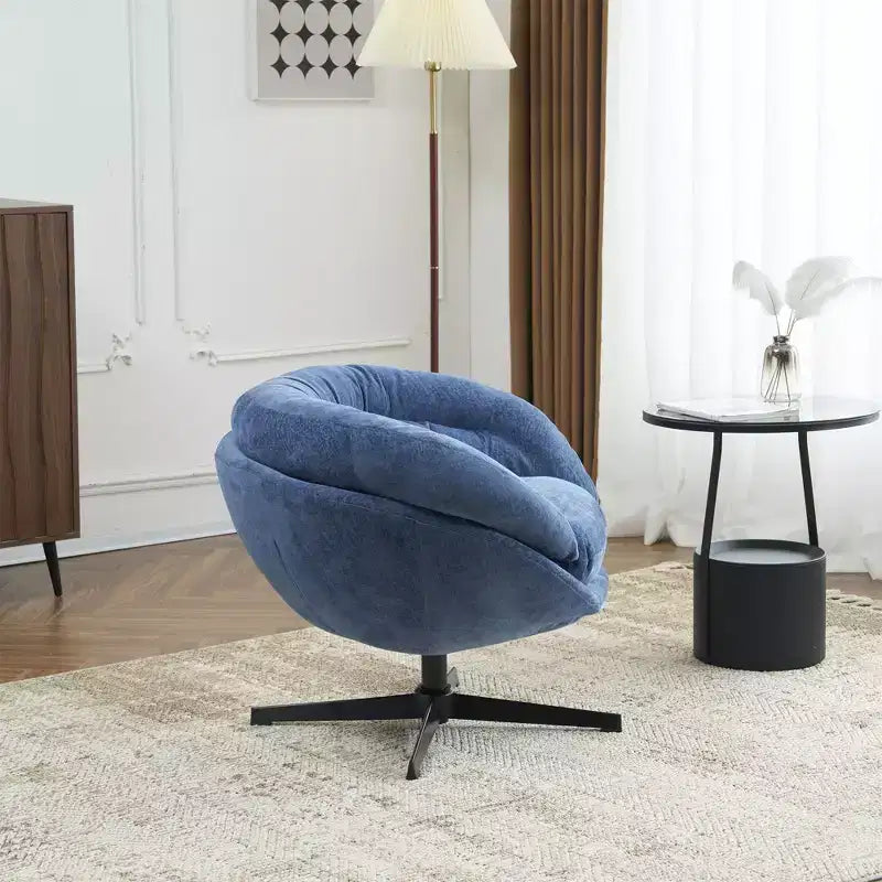 360° drehbarer Akzentsessel, abnehmbarer Chenille-Bezug, schwarzes Metallgestell, ergonomischer Lesesessel für Wohn- und Schlafzimmer
