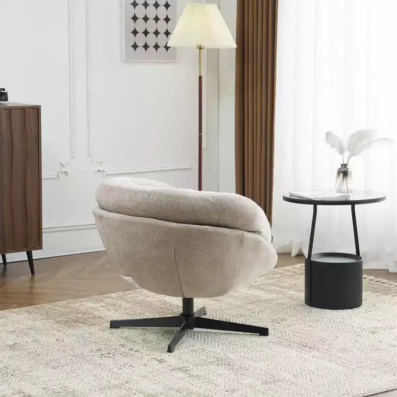 360° drehbarer Akzentsessel, abnehmbarer Chenille-Bezug, schwarzes Metallgestell, ergonomischer Lesesessel für Wohn- und Schlafzimmer