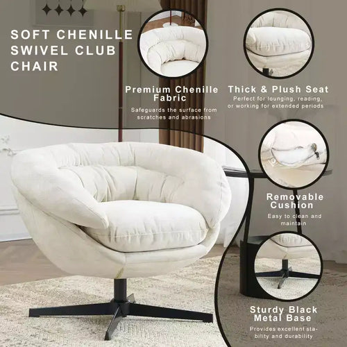 360° drehbarer Akzentsessel, abnehmbarer Chenille-Bezug, schwarzes Metallgestell, ergonomischer Lesesessel für Wohn- und Schlafzimmer